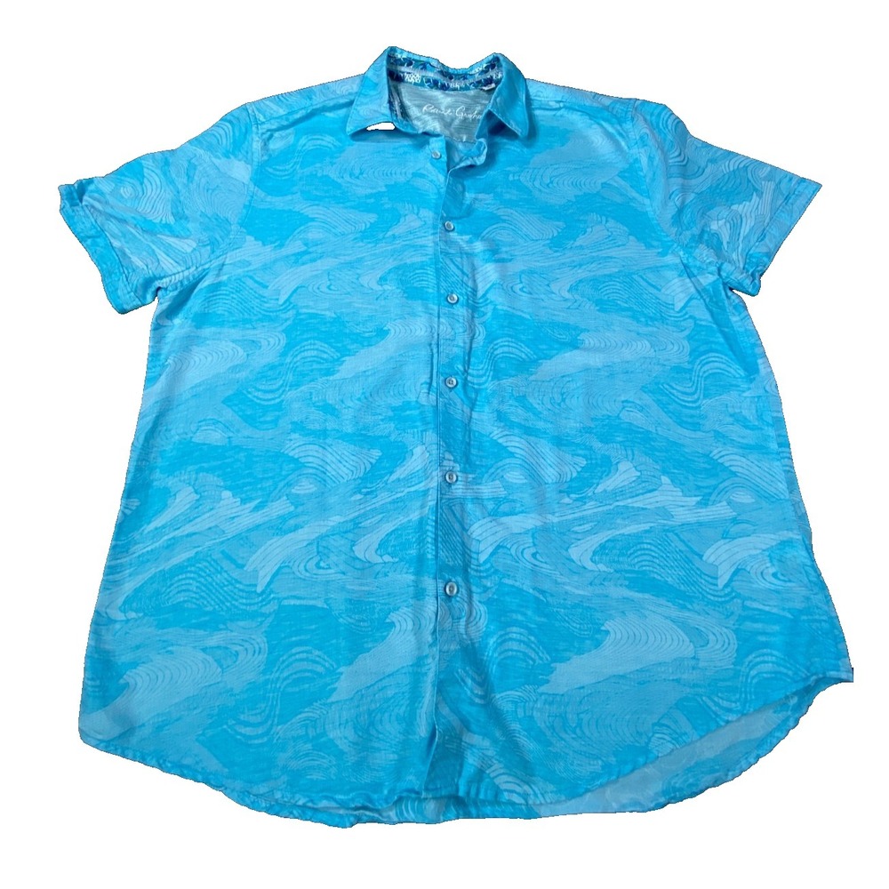 Robert Graham Shirt Mens 3XL Blue Floral Hawaiian Aloha Silk Waves Water *FLAW